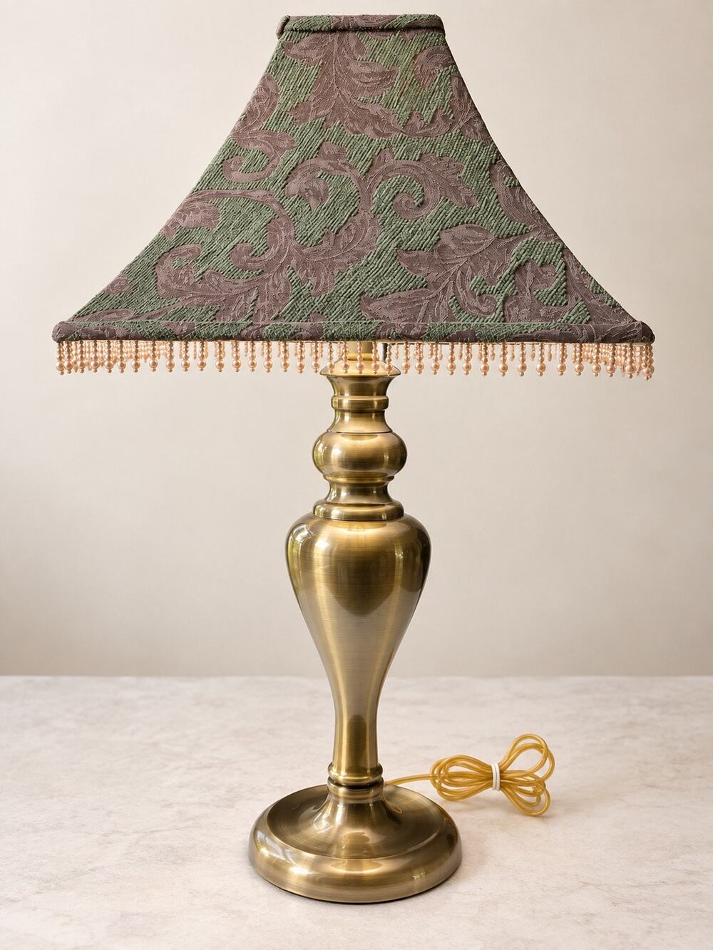 Gold Metal Urn Table Lamp and Designer Shade traditional brass with an ornate